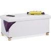 Relaxdays Storage Bench, Leather Cover, Wooden Feet, H X W X D: Approx. 35 X 76 X 37 Cm, White