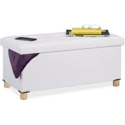 Relaxdays Storage Bench, Leather Cover, Wooden Feet, H X W X D: Approx. 35 X 76 X 37 Cm, White