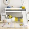 ModernLuxe Bunk Bed With Stairs, Slide And Storage, Mid Sleeper, 90x190cm Children Bed 2 Drawers In The Steps, White