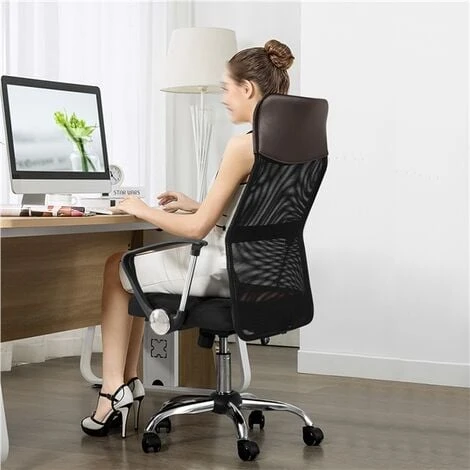 Yaheetech High Back Office Chair Executive Leather Chair Elastic Mesh Chair, Brown - Image 3