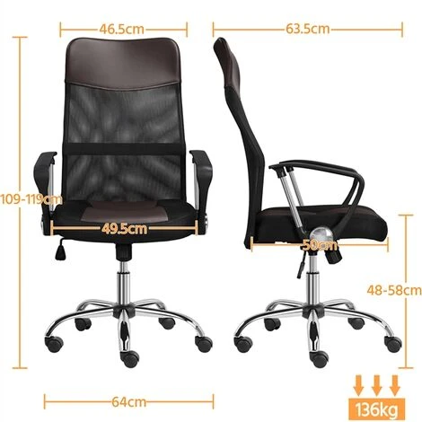 Yaheetech High Back Office Chair Executive Leather Chair Elastic Mesh Chair, Brown - Image 5