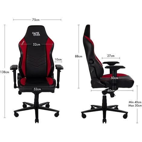 Game Over Apex Gaming Desk Chair, Ergonomically Designed Seating, Premium PU Leather With 4D Adjustable Arm Rest And Height, Additional Lumbar Support, Red - Image 2