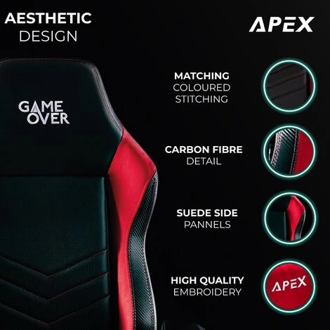 Game Over Apex Gaming Desk Chair, Ergonomically Designed Seating, Premium PU Leather With 4D Adjustable Arm Rest And Height, Additional Lumbar Support, Red - Image 4