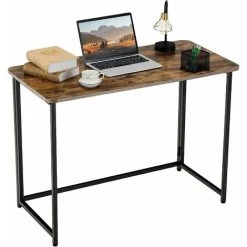COSTWAY Folding Computer Desk, No-Assembly Simple PC Laptop Table Writing Workstation, Wooden Metal Frame Home Office Work Study Desk (Rustic Brown+Black, 100 X 50 X 72cm)