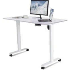 Devoko Height Adjustable Standing Desk With Electric Motor, Computer Desk, Intelligent Memory Height, Collision Protection,140 Cm,White/White With Wheel