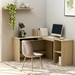 Topdeal L-Shaped Corner Desk Sonoma Oak 120x140x75 Cm Chipboard FF800750UK