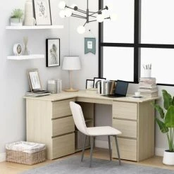 Topdeal Corner Desk Sonoma Oak 145x100x76 Cm Chipboard FF801092UK