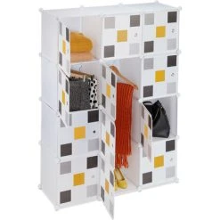Relaxdays Shelving System, Plug-in Wardrobe, 8 Compartments, 2 Clothes Rods, HWD: 145 X 110 X 37 Cm, Multicoloured/White
