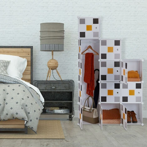 Relaxdays Shelving System, Plug-in Wardrobe, 8 Compartments, 2 Clothes Rods, HWD: 145 X 110 X 37 Cm, Multicoloured/White - Image 2