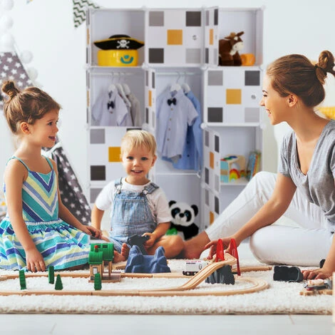 Relaxdays Shelving System, Plug-in Wardrobe, 8 Compartments, 2 Clothes Rods, HWD: 145 X 110 X 37 Cm, Multicoloured/White - Image 3