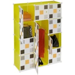 Relaxdays Shelving System, Plug-in Wardrobe, 8 Compartments, 2 Clothes Rods, HWD: 145 X 110 X 37cm, Multicoloured/Yellow