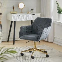 Livingandhome Velvet Upholstered Home Office Swivel Task Chair,Smoke Grey
