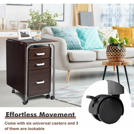 Costway Folding Computer Desk Wheeled PC Laptop Table Writing Workstation With 3 Drawers - Image 2