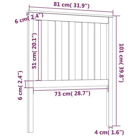 Bed Headboard Black 81x6x101 Cm Solid Wood Pine VidaXL - Image 3