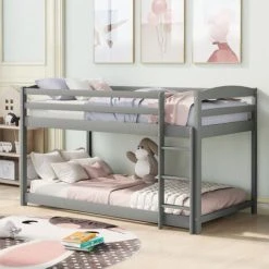 FYFAMILY Children Bunk Bed, Wooden Bed Frame, Sleeper Bedstead With Ladder And Safety Guardrail, For Kids Teenagers Bedroom 90 X 190 Cm Gray