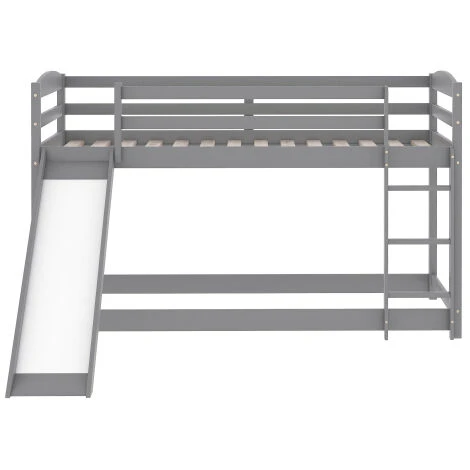 FYFAMILY Children Bunk Bed, Wooden Bed Frame, Sleeper Bedstead With Slide, Ladder And Safety Guardrail, For Kids Teenagers Bedroom 90 X 190 Cm Gray - Image 4