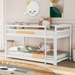 FYFAMILY Children Bunk Bed, Wooden Bed Frame, Sleeper Bedstead With Ladder And Safety Guardrail, For Kids Teenagers Bedroom 90 X 190 Cm White