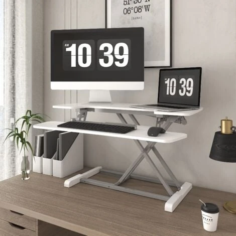 FLEXISPOT Sit Stand Desk Standing Desk Height Adjustable Desk Converter-35 Inch Wide Work Surface M17MW (MEDIUM, WHITE) - Image 2