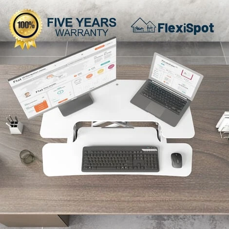 FLEXISPOT Sit Stand Desk Standing Desk Height Adjustable Desk Converter-35 Inch Wide Work Surface M17MW (MEDIUM, WHITE) - Image 4