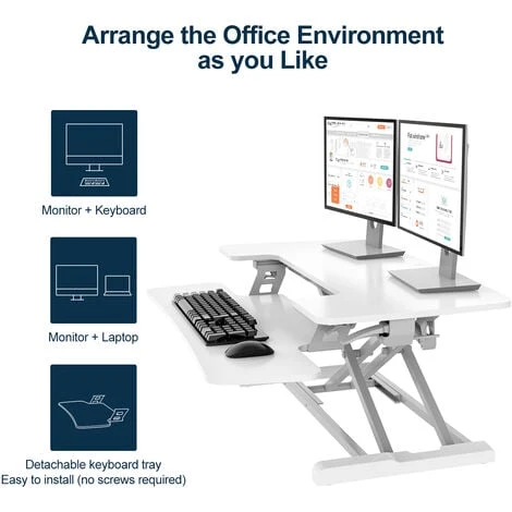 FLEXISPOT Sit Stand Desk Standing Desk Height Adjustable Desk Converter-35 Inch Wide Work Surface M17MW (MEDIUM, WHITE) - Image 5