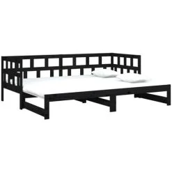 Pull-out Day Bed Black Solid Wood Pine 2x(90x190) Cm VidaXL