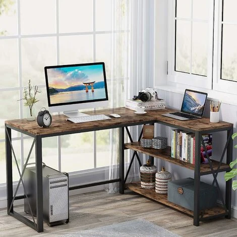 Tribesigns 51" L-Shaped Desk With Storage Shelves, L Shape Computer Corner Desk With 2 Shelves Home Office Gaming Writing Table PC Studio Study Workstation