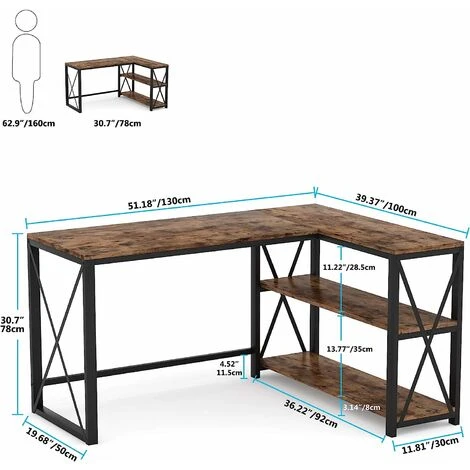 Tribesigns 51" L-Shaped Desk With Storage Shelves, L Shape Computer Corner Desk With 2 Shelves Home Office Gaming Writing Table PC Studio Study Workstation - Image 5