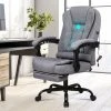ELFORDSON Massage Office Chair With Footrest Executive Gaming Seat Breathable Fabric Upholstery, Grey
