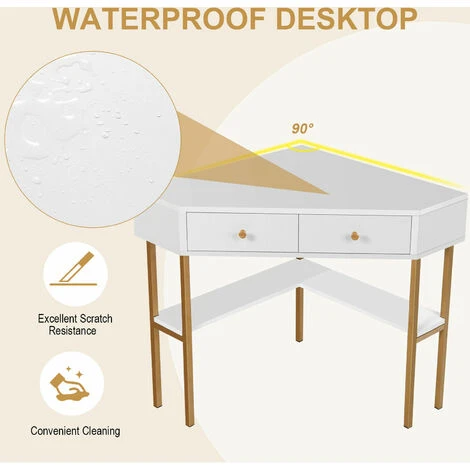 Costway Corner Computer Desk Space Saving Corner Writing Workstation W/ 2 Large Drawers - Image 4