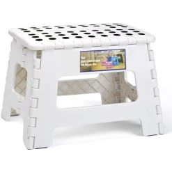 READCLY Folding And Portable Stool For Kids And Adults, Small Plastic Foldable Step Stool, Non-Slip For Kitchen, Bathroom, Garden, Bedroom, 22cm, White