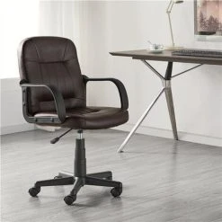 Yaheetech Office Chair Leather Swivel Chair Essential Computer Chair, Brown