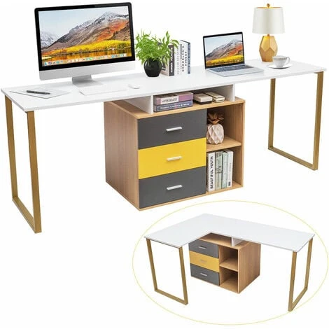 Costway Double Computer Workstation Space-saving Computer Desk L-shaped Writing Desk