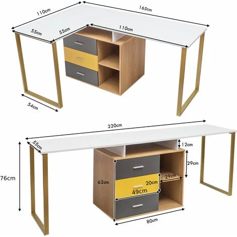 Costway Double Computer Workstation Space-saving Computer Desk L-shaped Writing Desk - Image 2