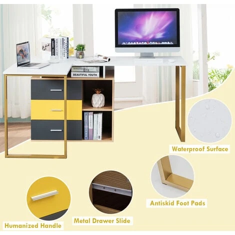 Costway Double Computer Workstation Space-saving Computer Desk L-shaped Writing Desk - Image 4