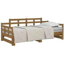 Pull-out Day Bed Honey Brown Solid Wood Pine 2x(80x200) Cm VidaXL