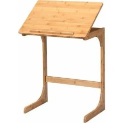 Costway C-shaped Bamboo Sofa Side Table Tilting Top TV Tray Table 7 Angles Adjustable