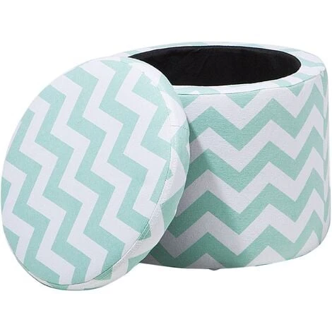 Beliani Fabric Round Storage Footstool Lift Top Striped Mint Green And White Tunica - Image 4