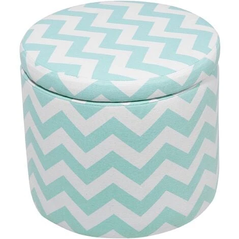 Beliani Fabric Round Storage Footstool Lift Top Striped Mint Green And White Tunica - Image 5
