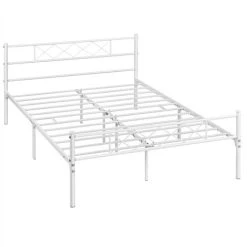 Yaheetech 4ft6 Double Metal Bed Frame With Cross-design Headboard & Footboard, White