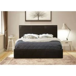 MODERNIQUE Black 4ft6, Ottoman Double Storage Bed Faux Leather In Black