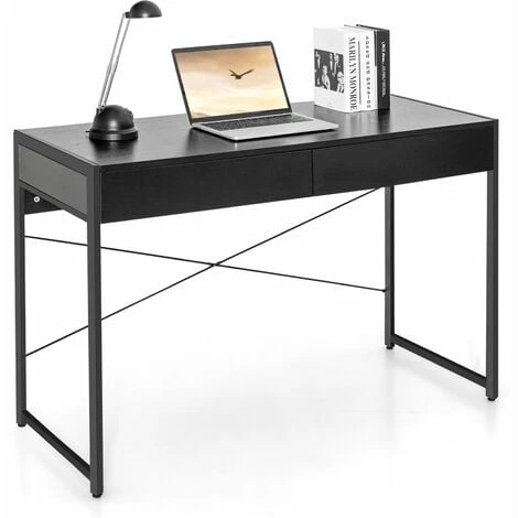Costway Computer Desk Wooden PC Laptop Table Writing Workstation 2 Drawers Study Desk