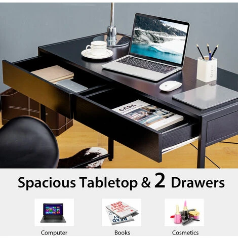 Costway Computer Desk Wooden PC Laptop Table Writing Workstation 2 Drawers Study Desk - Image 5