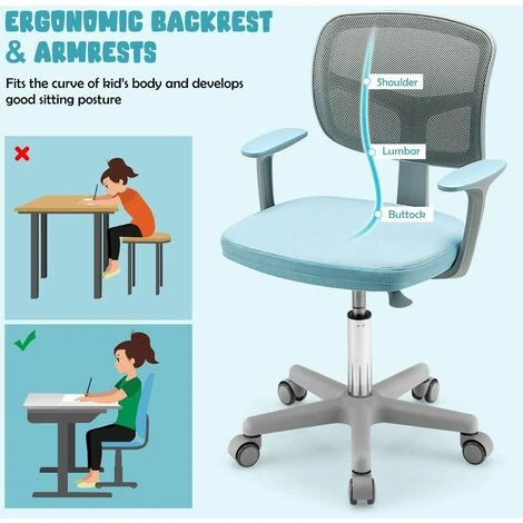 Costway Kids Computer Desk Chair Low-Back Task Study Chairs Children Office Task Chair - Image 5