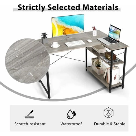 Costway Corner Computer Desk Reversible L-shaped Writing Desk Workstation Gaming Table - Image 3