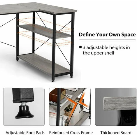 Costway Corner Computer Desk Reversible L-shaped Writing Desk Workstation Gaming Table - Image 5