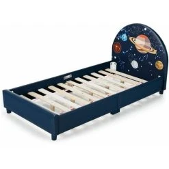 Costway Single KIds Bed Toddler Upholstered Sleeping Bed Frame Soft Headboard Footboard