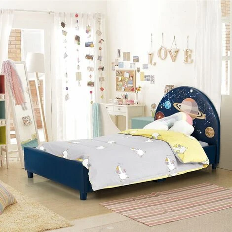 Costway Single KIds Bed Toddler Upholstered Sleeping Bed Frame Soft Headboard Footboard - Image 3