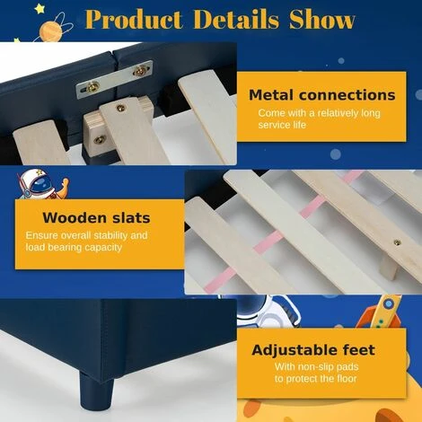 Costway Single KIds Bed Toddler Upholstered Sleeping Bed Frame Soft Headboard Footboard - Image 4