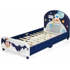 Costway Single KIds Bed Toddler Upholstered Sleeping Bed Frame Soft Headboard Footboard