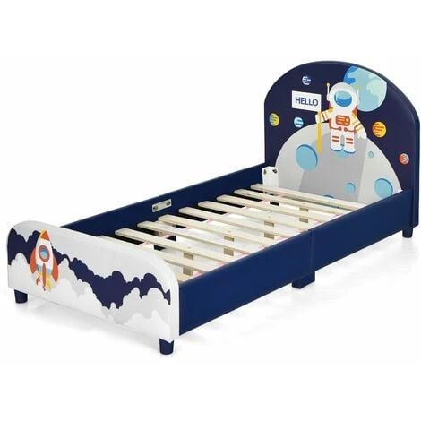 Costway Single KIds Bed Toddler Upholstered Sleeping Bed Frame Soft Headboard Footboard